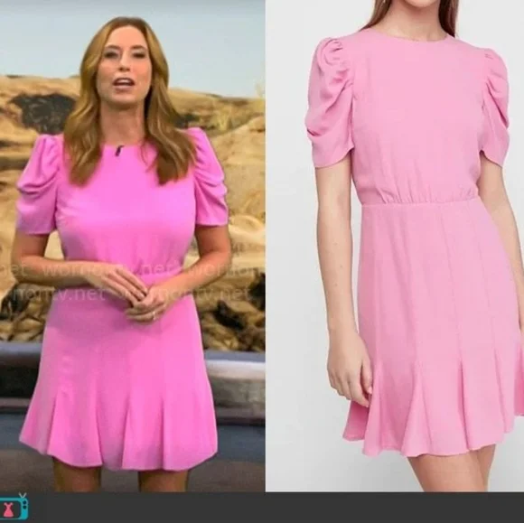 EXPRESS Pink Puff Sleeve Dress - Picture 1 of 10